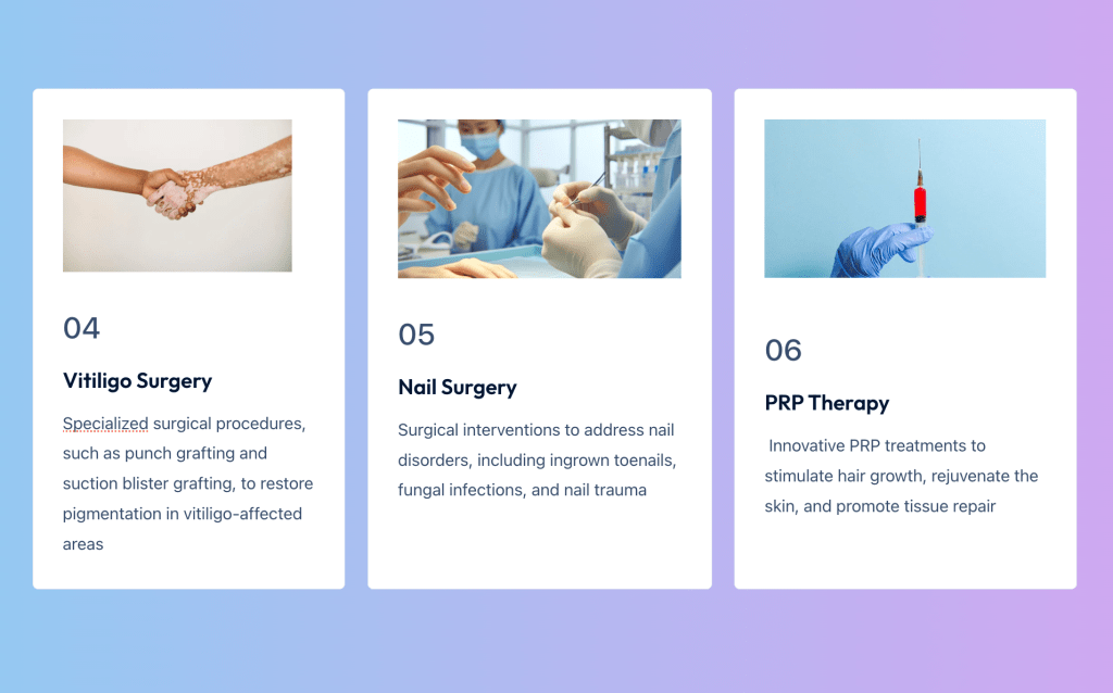 Vitiligo surgery, nail treatments, and PRP hair therapy by Dr. Sachin Gupta, dermatologist in Faridabad.